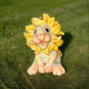 ATHENA BOULGARIDES KoKo Originals 2002 PASTEL Patchwork LION Figurine 3" Ceramic
